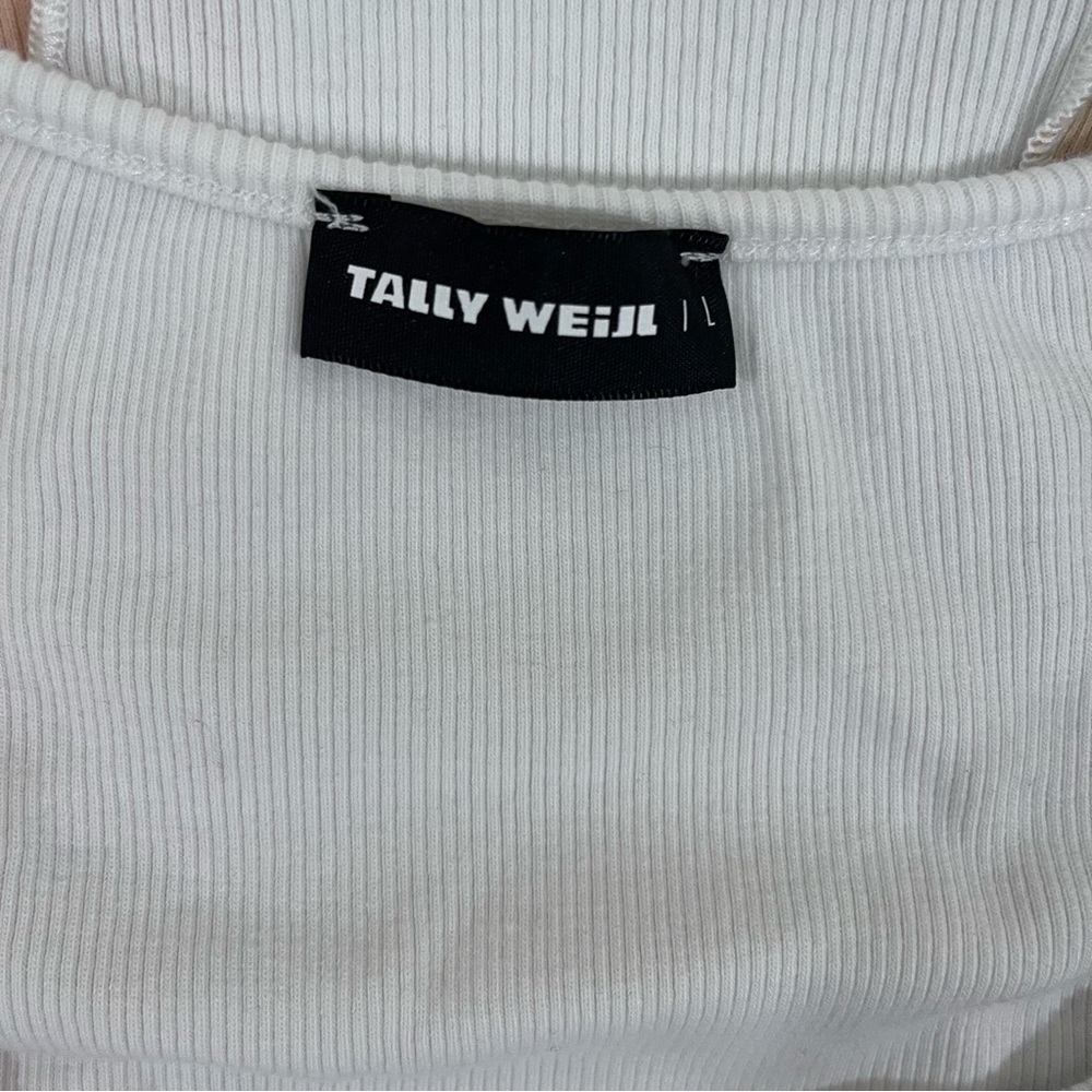 Tally Weijl cropped color block tee sun logo neutral colors | Juniors Sz L - Picture 5 of 5
